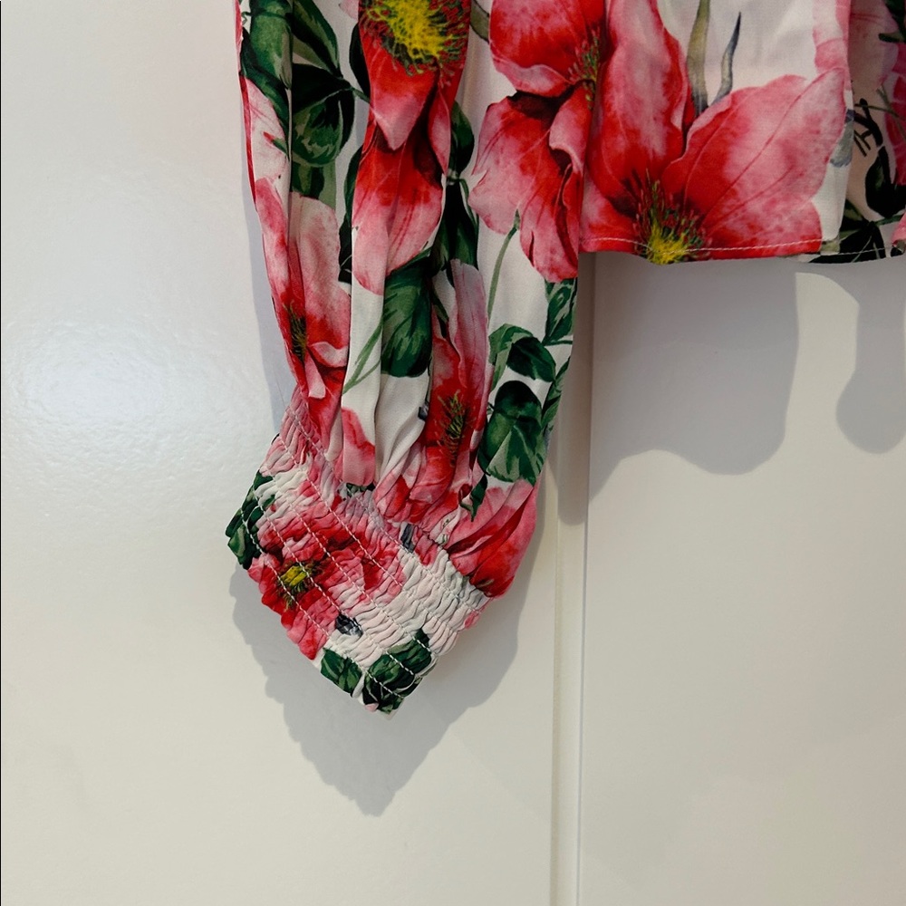 Alice + Olivia Red and Green Floral Blouse - Picture 3 of 8
